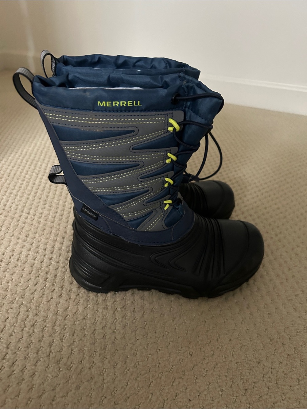 Merrell Kids Blue and Black Snow Boots with Easy-Pull Closure